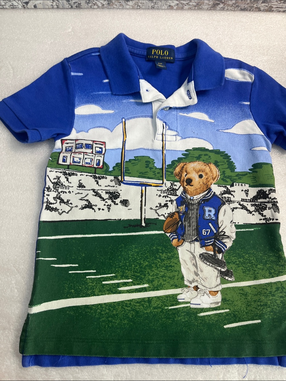 Polo Ralph Lauren Kids Boys Polo Short Sleeve Shirt Football Preppy Bear 4/4T